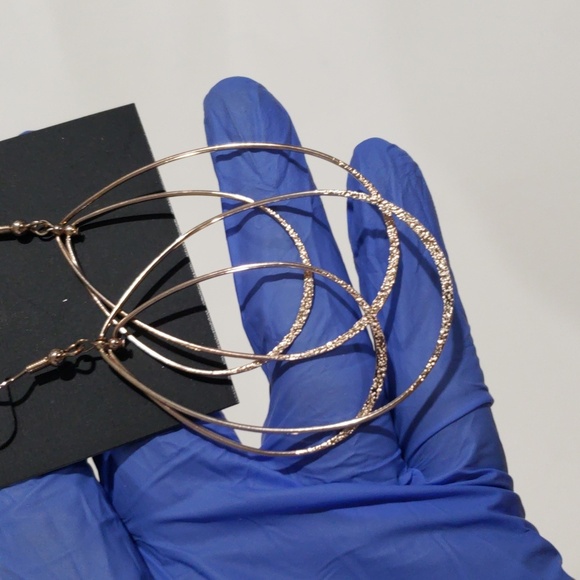 Gold tone Polished Textured Double Hoops 3.25-in drop Earrings - Women's Jewelry - Picture 10 of 11